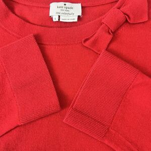 Kate Spade NY Live Colorfully Cashmere‎ Blend Red Bow Knit Sweater Small Womens